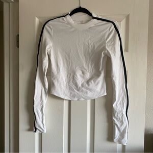 White Long Sleeve Top with Black Accents